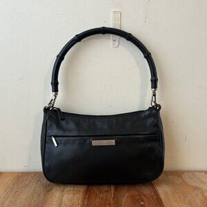 Gucci LEATHER Vintage Bamboo Shoulder Bag Black